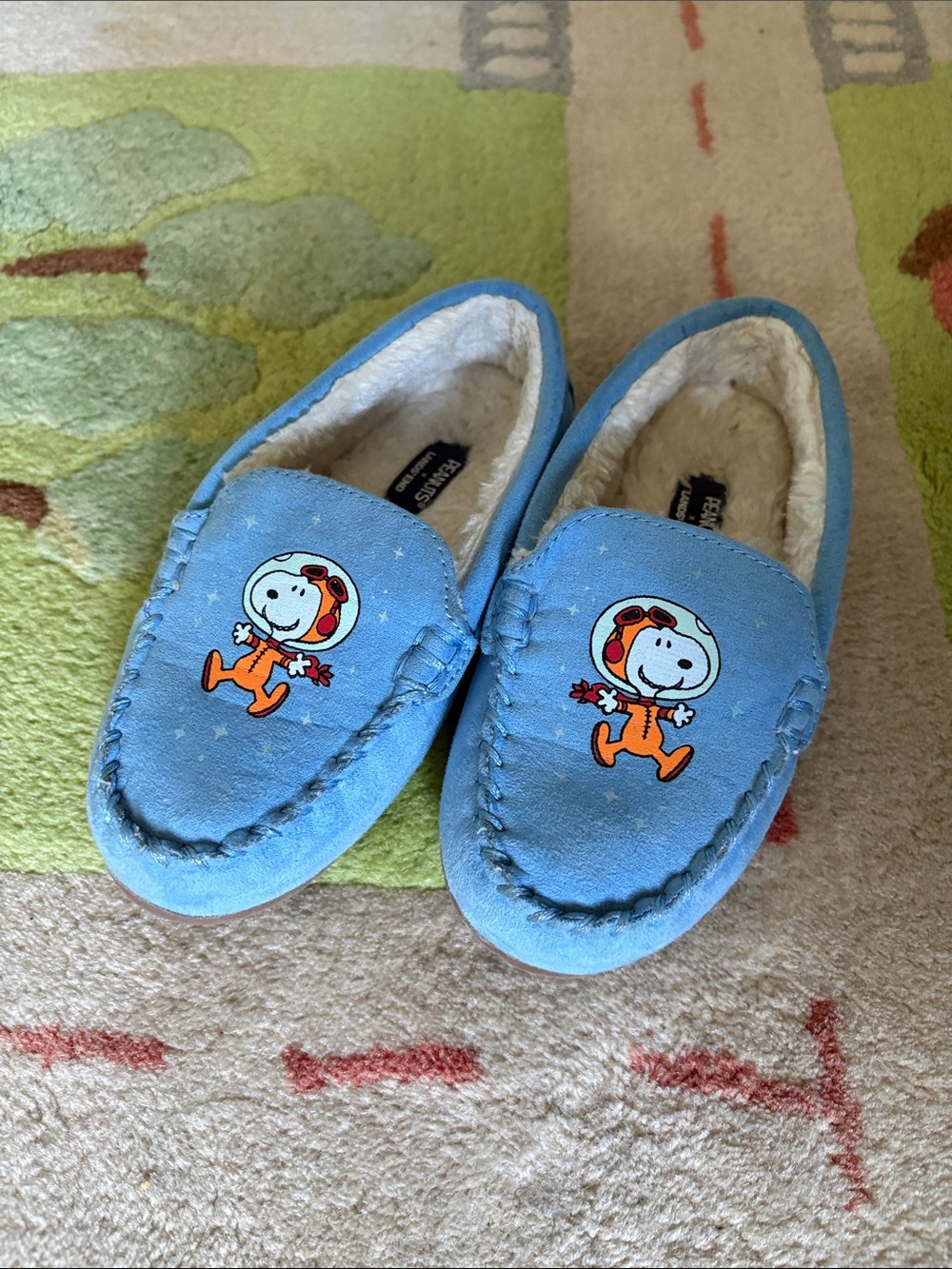 Lands' End Kids Blue Snoopy Space Moccasins
